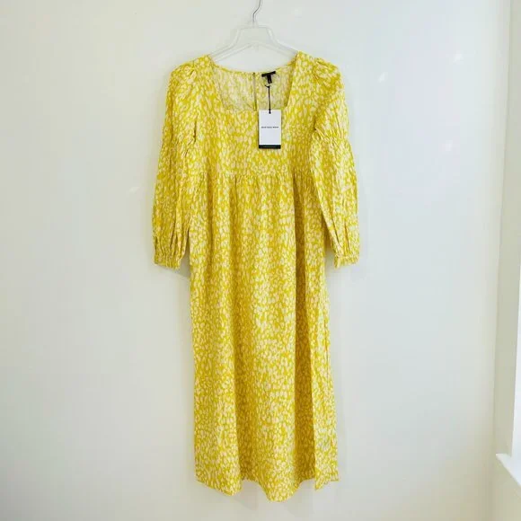 Who What Wear Women's Dress Medium Maxi Long Sleeve Yellow Leopard Print New - Picture 4 of 10